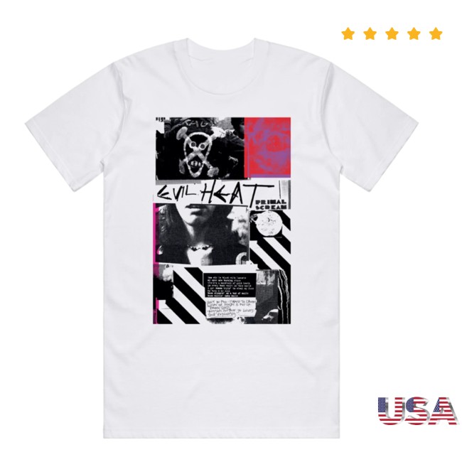 Primal Scream EVIL HEAT Tシャツ レーベル公式 Primal Scream Store Merch Evil Heat T-Shirt - Favishirt